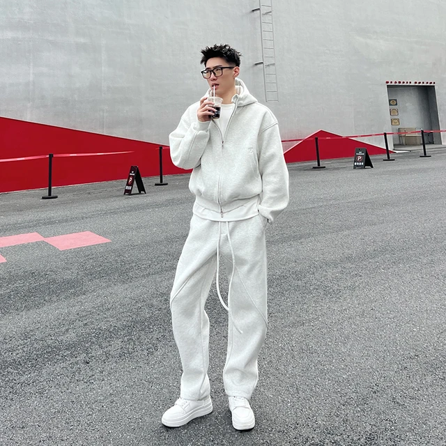 LUCHONG两件套 重磅500g美式简约短款连帽开衫Boxy版男女运动卫衣