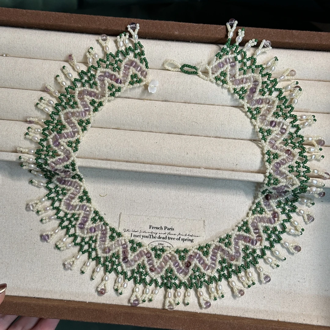 碧莲，紫幽灵淡水珍珠（形状不固定）玻璃珠项链无质量问题不退不换