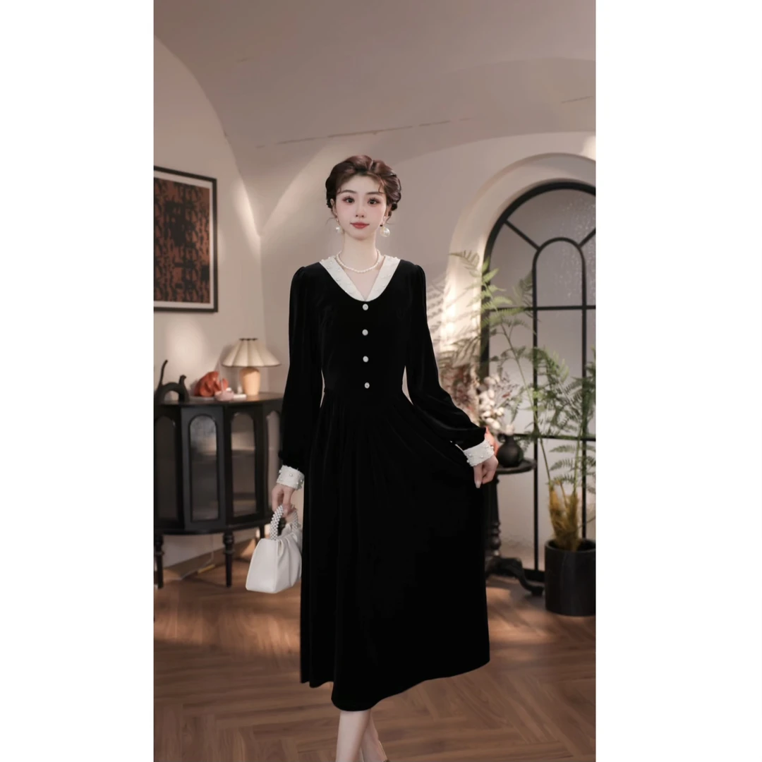 薇宝儿-婷婷【巴黎迷雾】气质优雅法式高级感显瘦长袖连衣裙-59862F