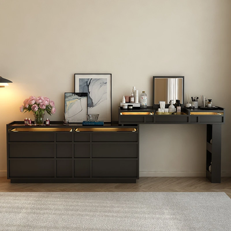 全实木翻盖梳妆台斗柜一体卧室法式复古化妆桌床尾置物伸缩化妆台