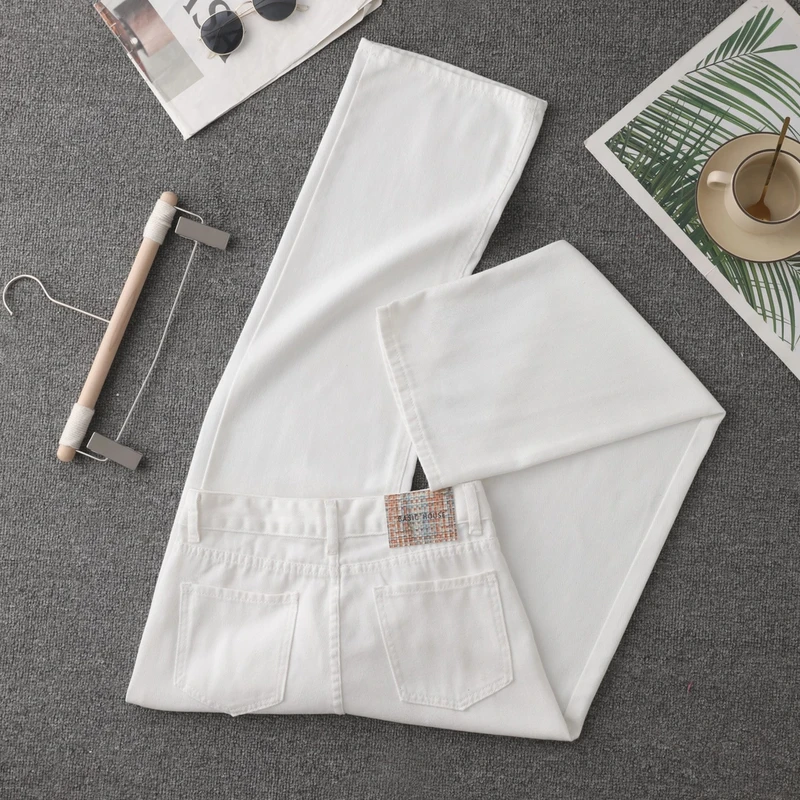 2025新款白色牛仔裤时尚百搭韩版宽松高腰显瘦窄版阔腿直筒裤8206