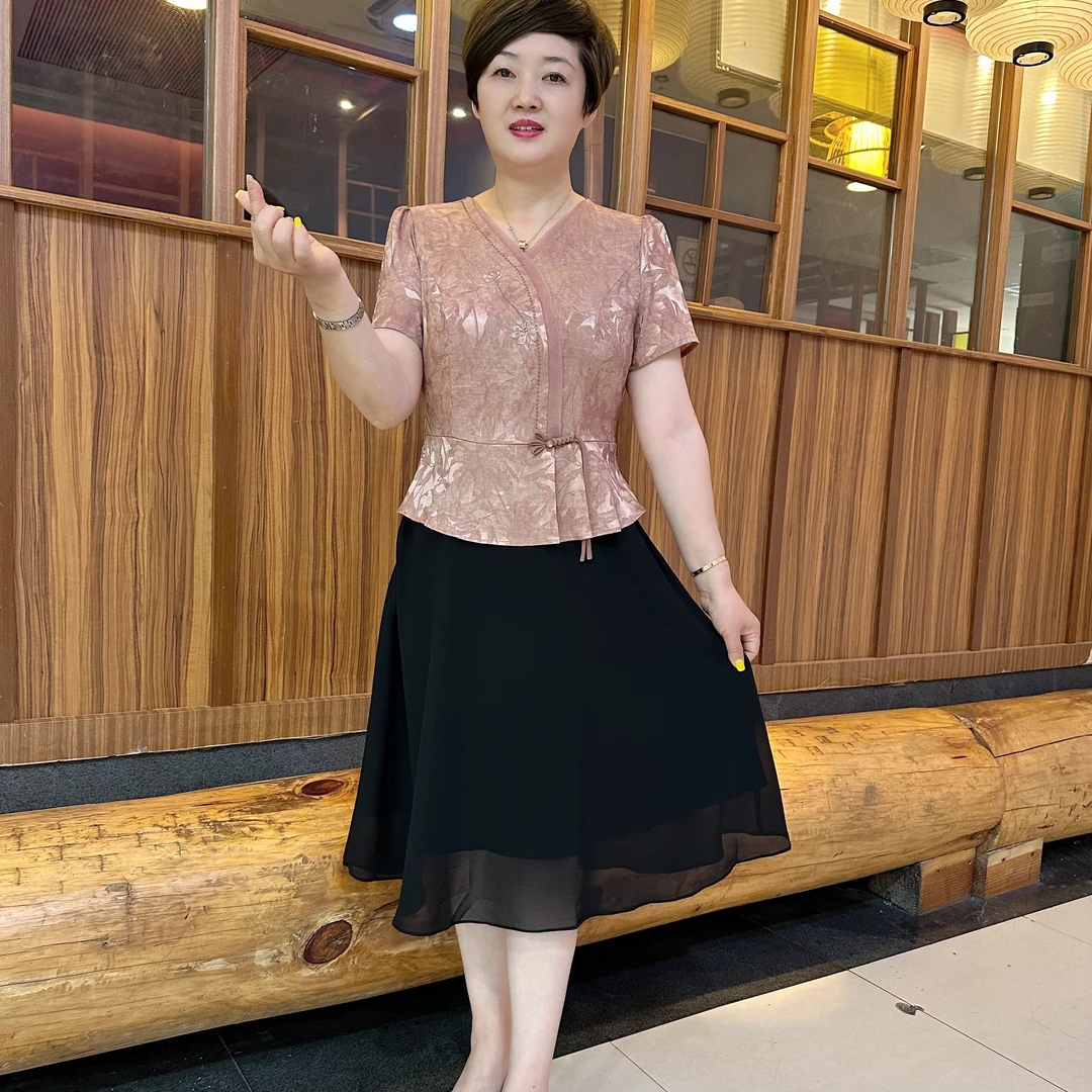 2025新款妈妈装夏季时尚气质中年女装宽松新中式减龄显瘦连衣裙