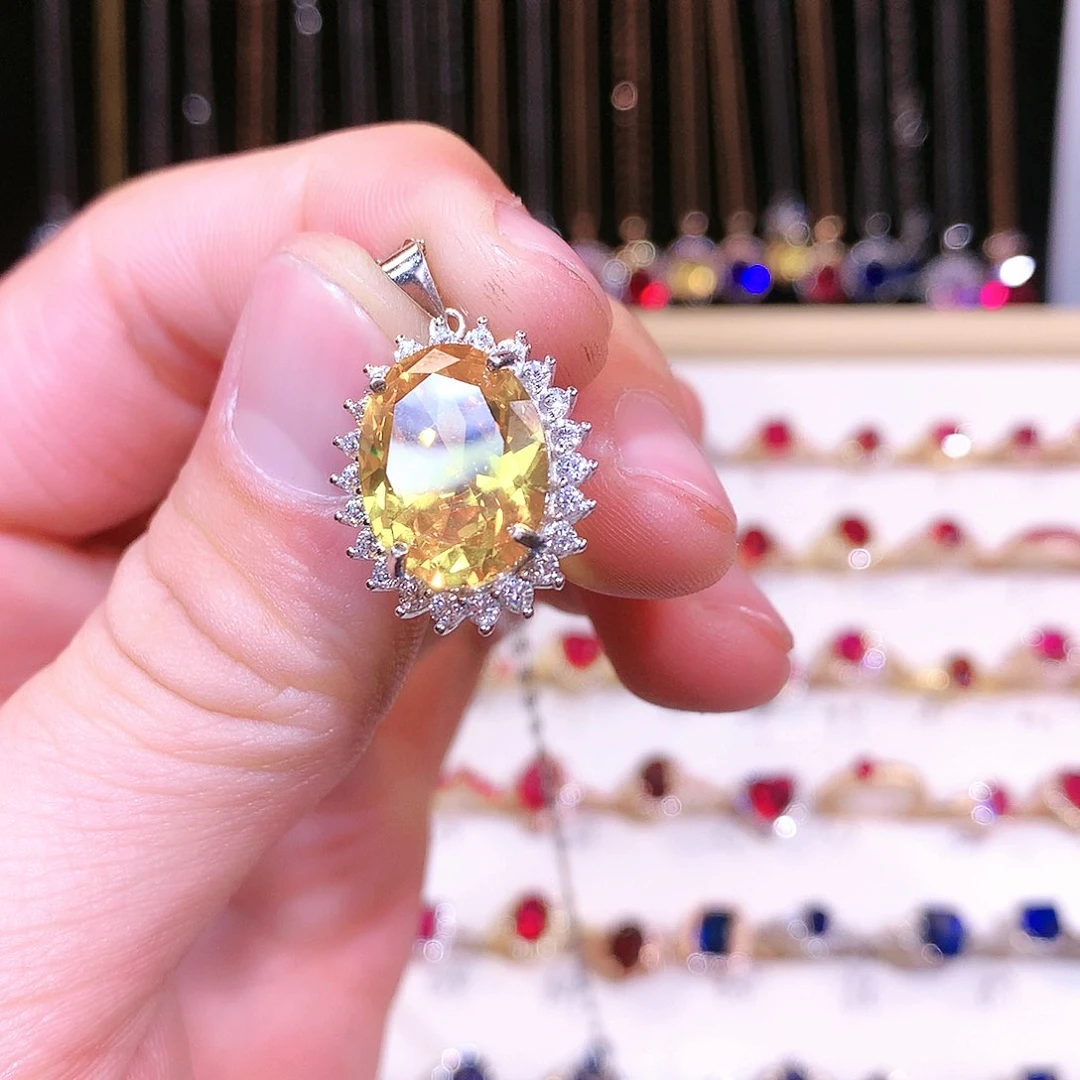 黄晶吊坠(赠链)银S925镶嵌