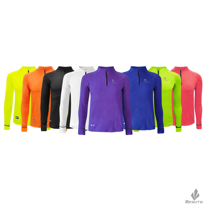 北斯途吸湿发热保暖薄绒速干运动健身拇指套手表孔越野半拉链长袖