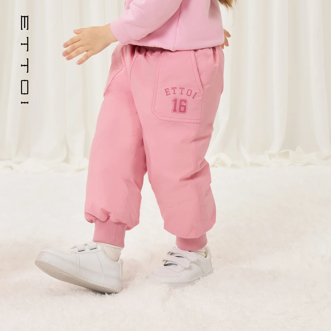 ETTOI爱多娃2025年冬季新款女童简约束脚保暖百搭休闲羽绒裤