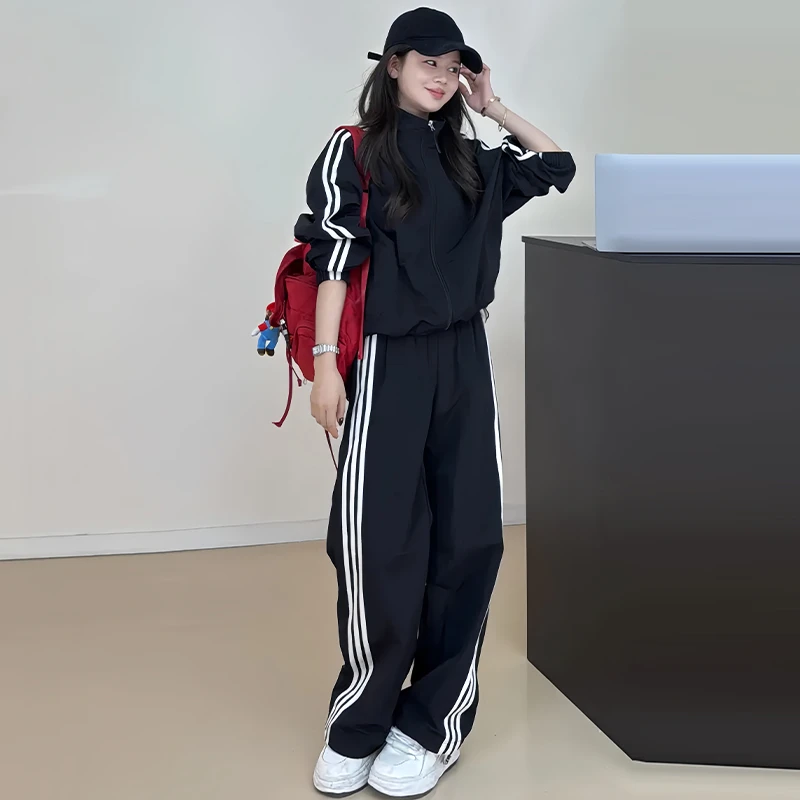 休闲拼色运动套装女2025年春秋新款防晒长袖冲锋衣外套长裤两件套