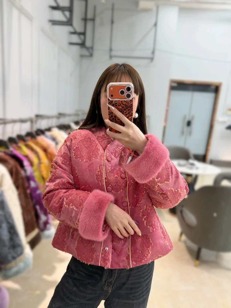 JDJ洁哥2025新款国风鹅绒水貂重工刺绣羽绒外套650152