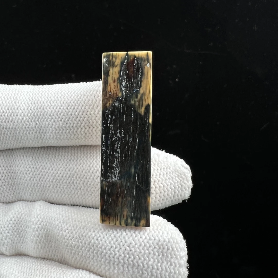 S5894天然猛犸牙蓝皮 一字 三通配饰 11*42*10mm支持鉴定 假一罚