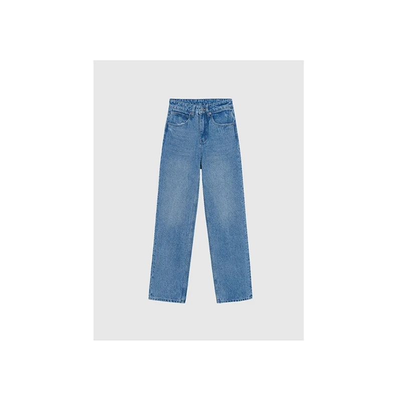 美式复古简约重工水洗磨毛阔腿裤2026春季新款高腰直筒显瘦牛仔裤