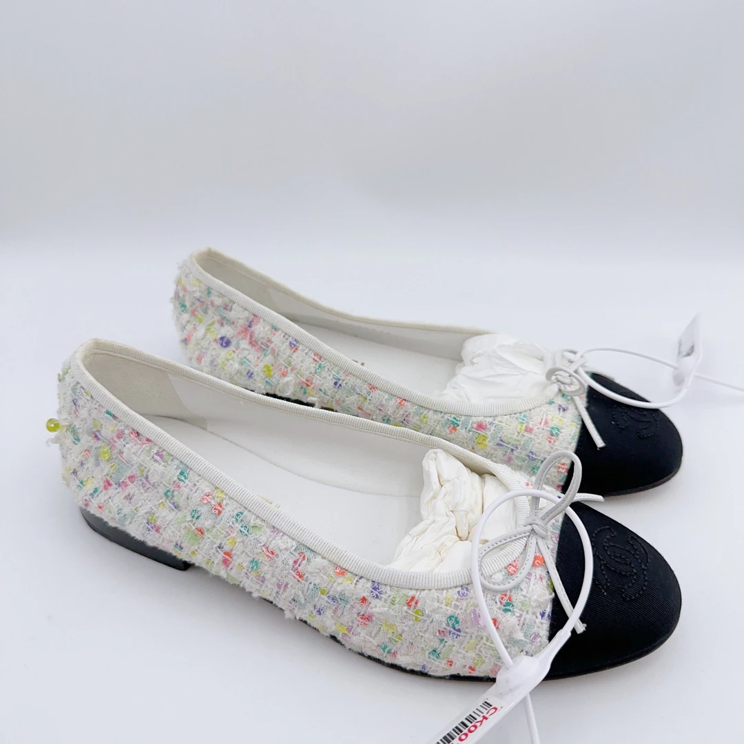 99新 Chanel/香奈儿 37.5码/23S粗花亮片芭蕾舞鞋/01788