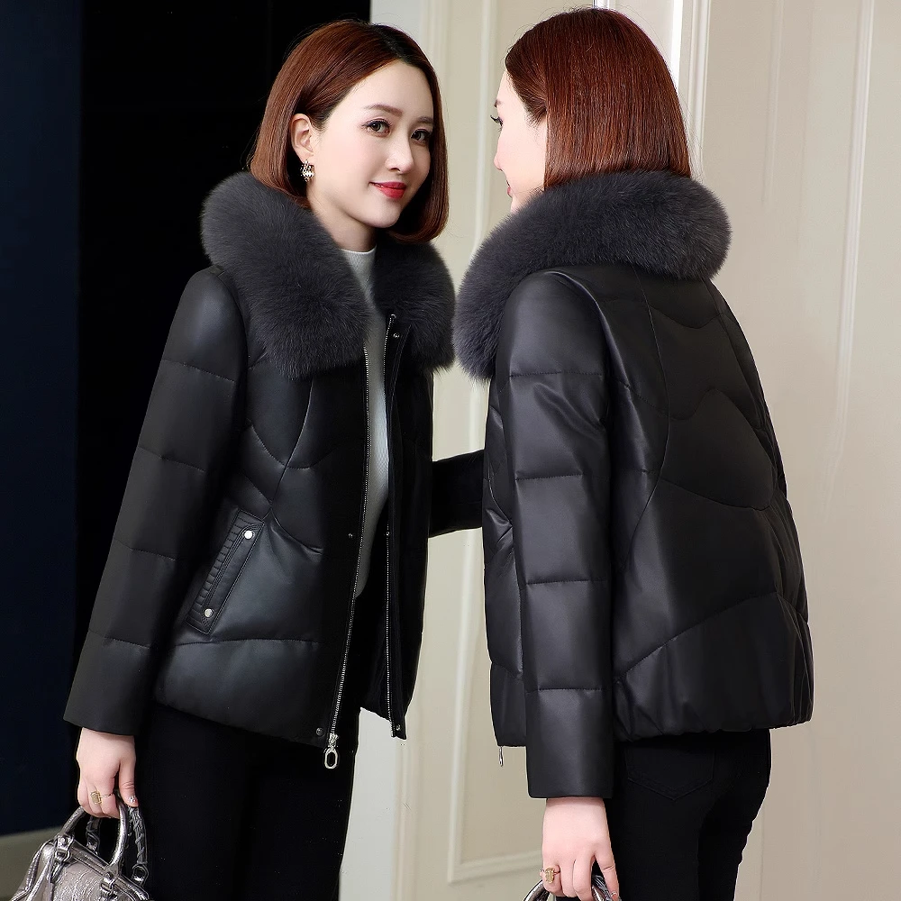 宽松时尚小个子绵羊皮外套短款海宁真皮羽绒服女2025冬季新款加厚