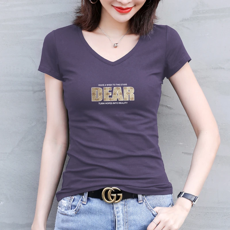 夏季多巴胺穿搭紫色短袖T恤女修身2025新款黑色半袖上衣大码女装