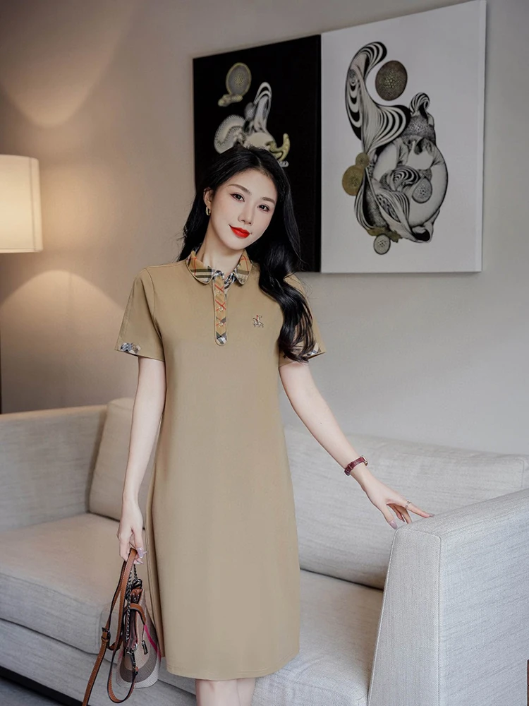 185002英伦风2025年夏季新款修身优雅百搭女装短袖简约polo连衣裙