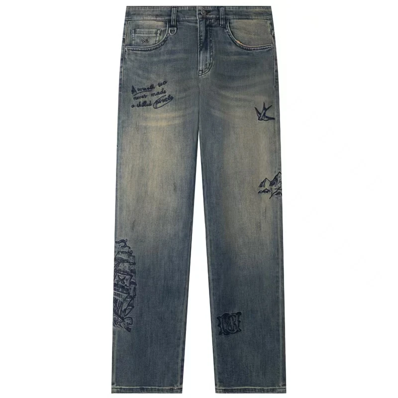 DA-220弹力水洗牛仔裤设计师男款男生休闲速干直筒短袖高级感2025