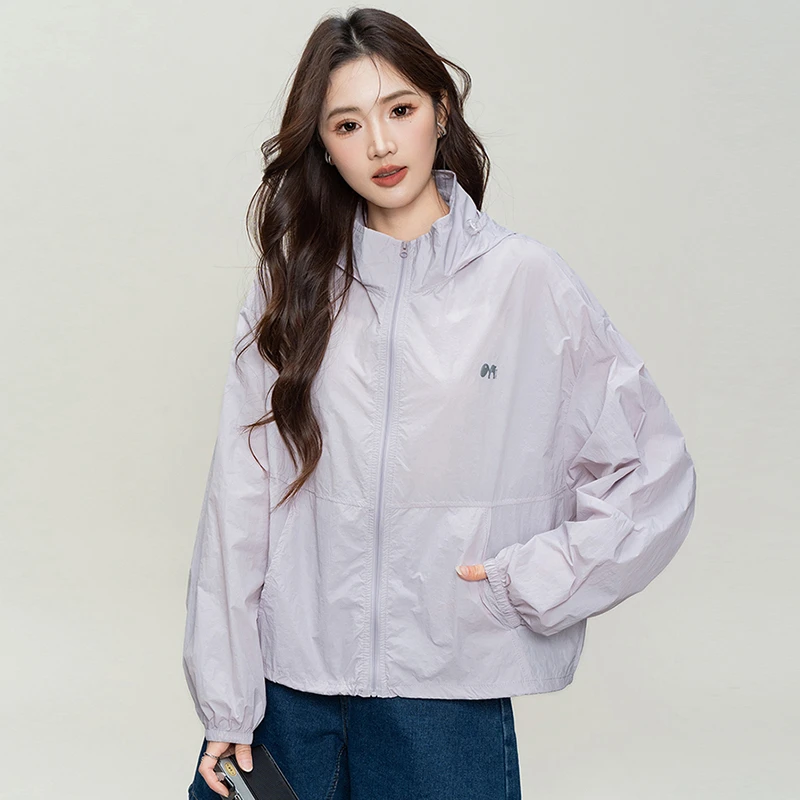 透气轻薄连帽外套女夏季2025新款初高中学生宽松冰丝防晒衣空调衫