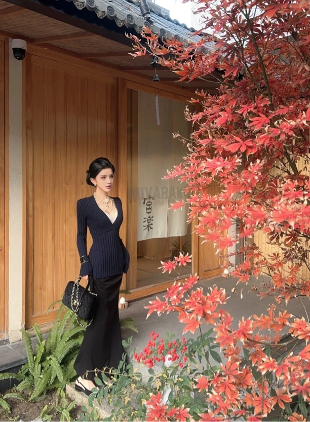 夏媛原创 优雅调调 褶皱鱼尾裙冬季新款时尚百搭针织裙长款半身裙