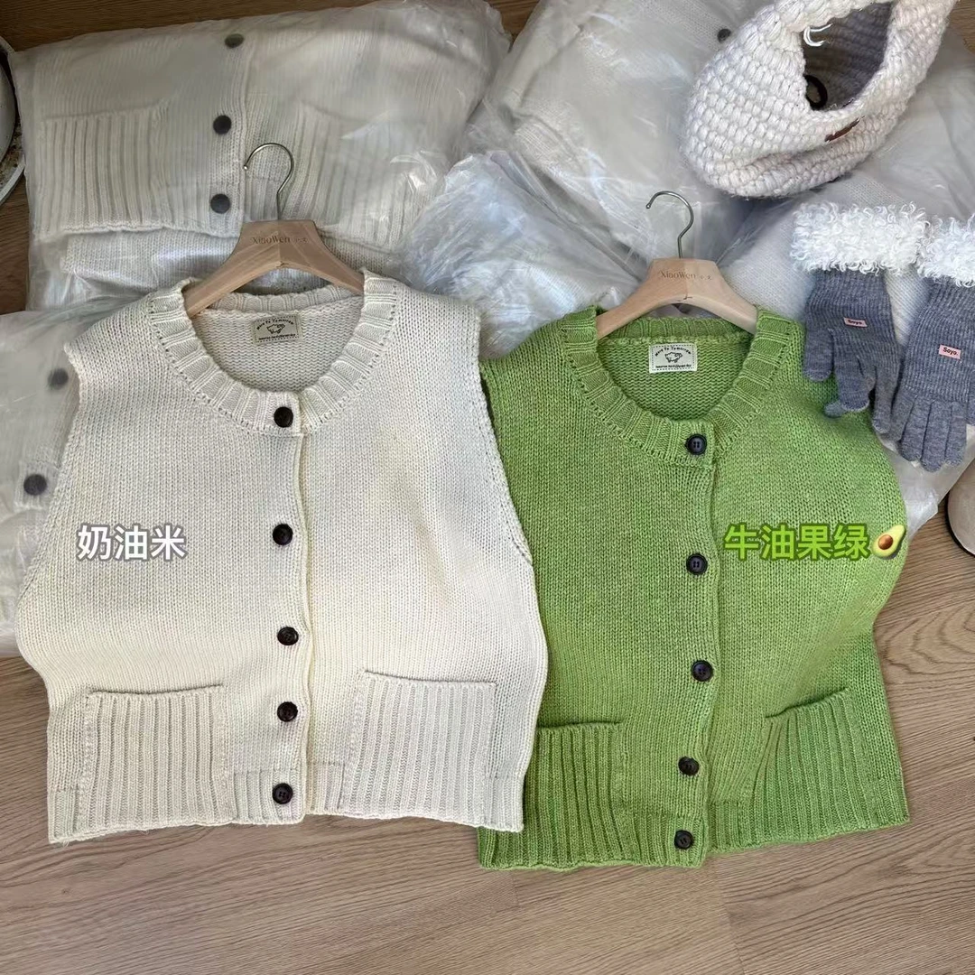 小文姐 W1017-春季甜美文艺休闲针织毛衣马甲背心开衫上衣女