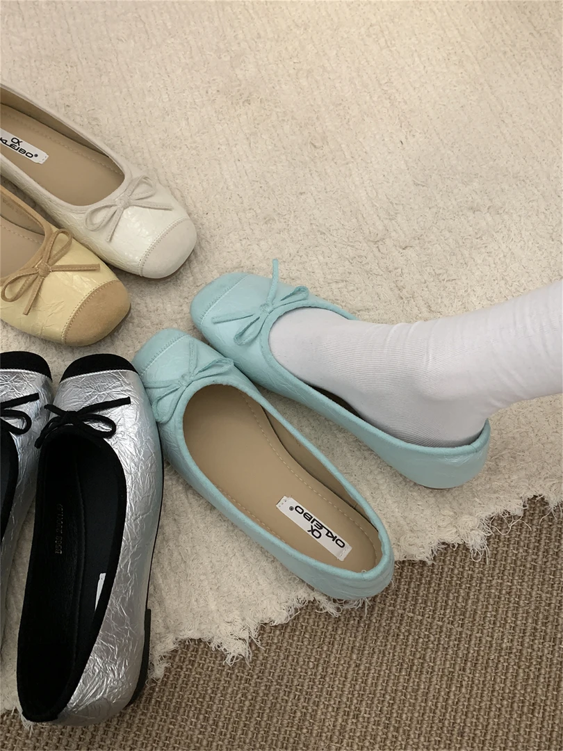 法式小香风蝴蝶结浅口复古单鞋女2025年新款豆豆鞋仙女风芭蕾舞鞋