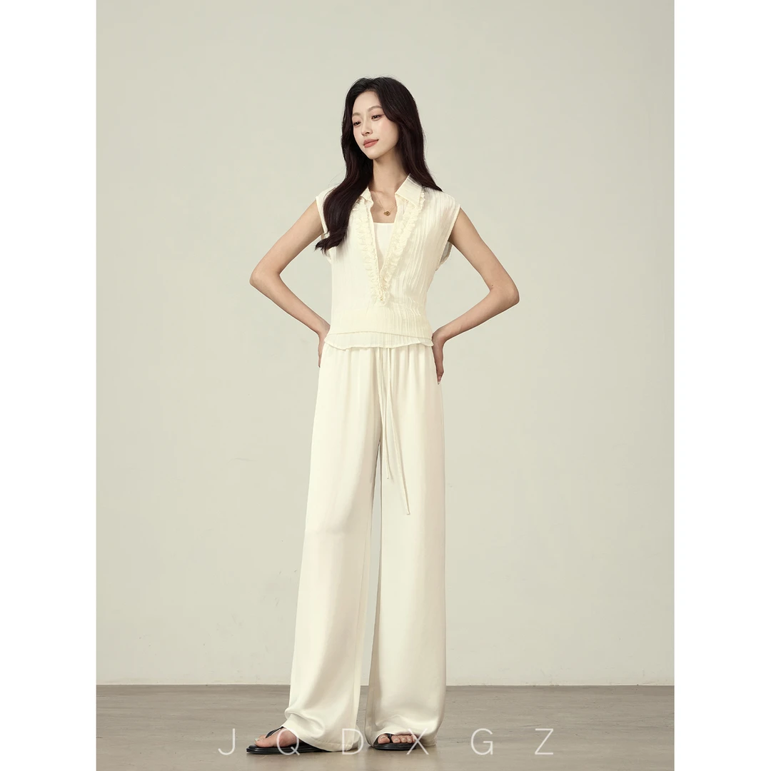 崛起的小个子醋酸缎面裤夏季薄款慵懒风高腰垂坠感休闲裤25XK6107