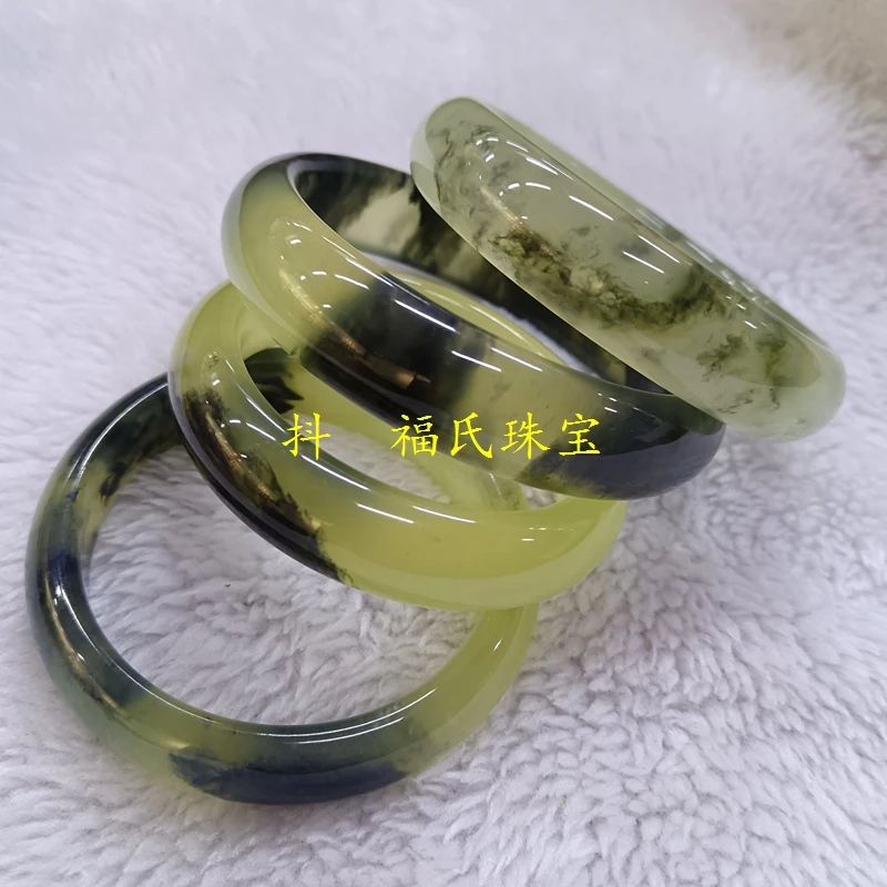 蛇年礼物 一物一图天然岫玉手镯 水墨意境款 送礼佳品 83