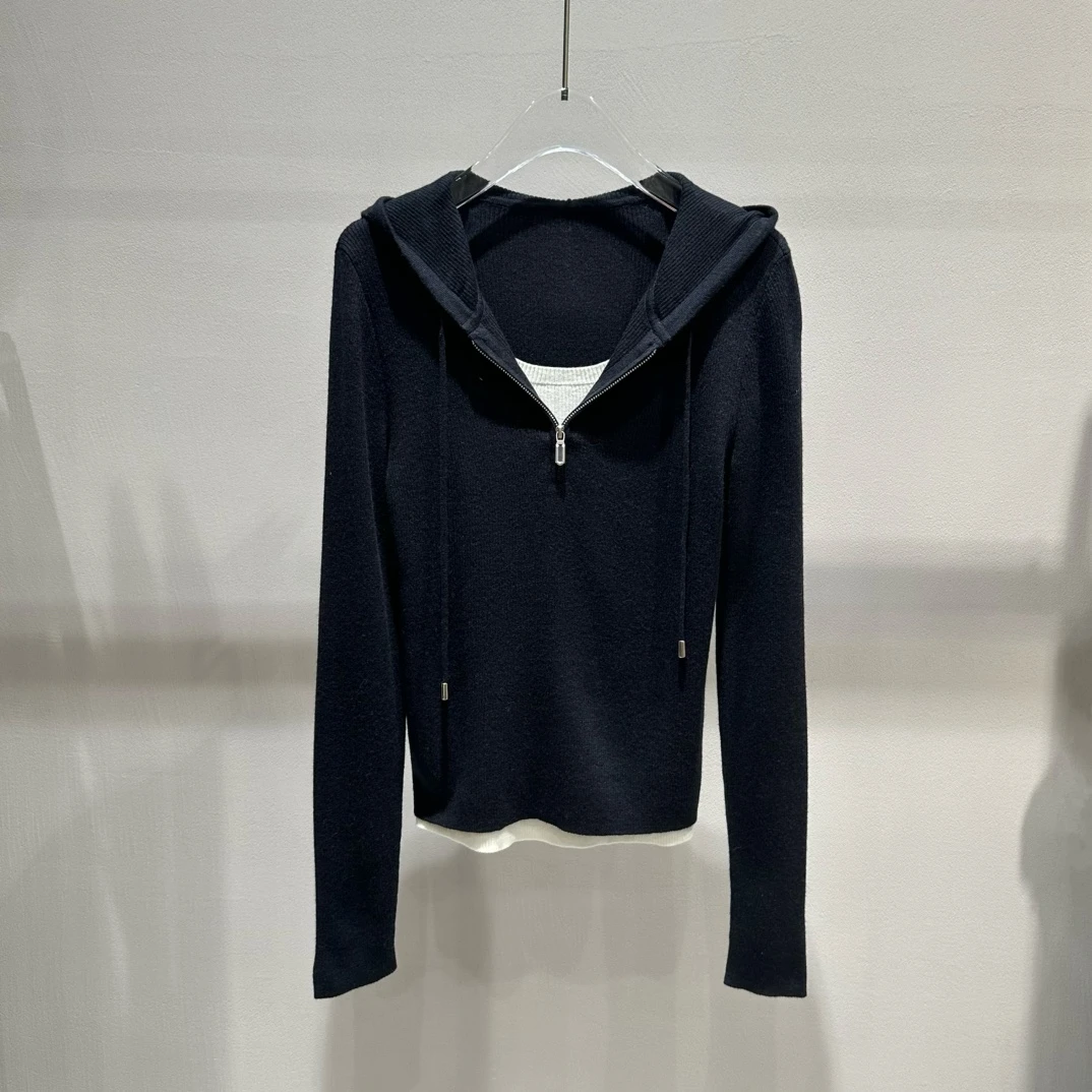 帽衫25新款显瘦假两件连帽针织衫HX0109