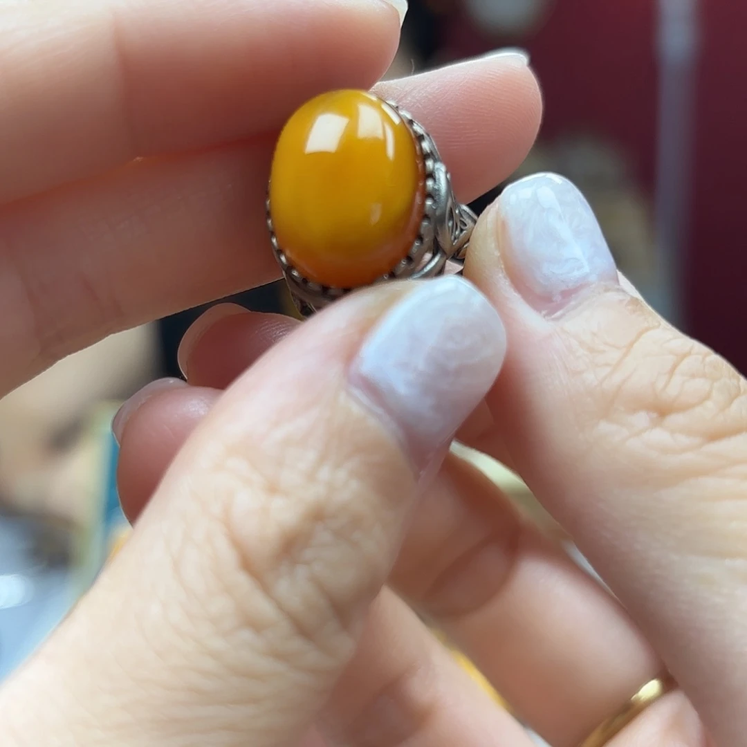 银S925镶嵌蜜蜡手链戒指