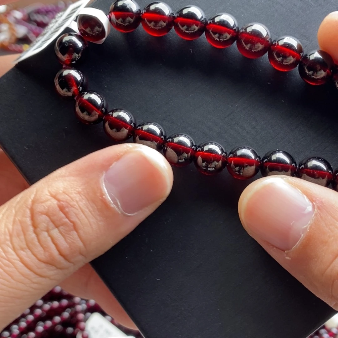 石榴石未镶嵌手链8.3mm酒红色