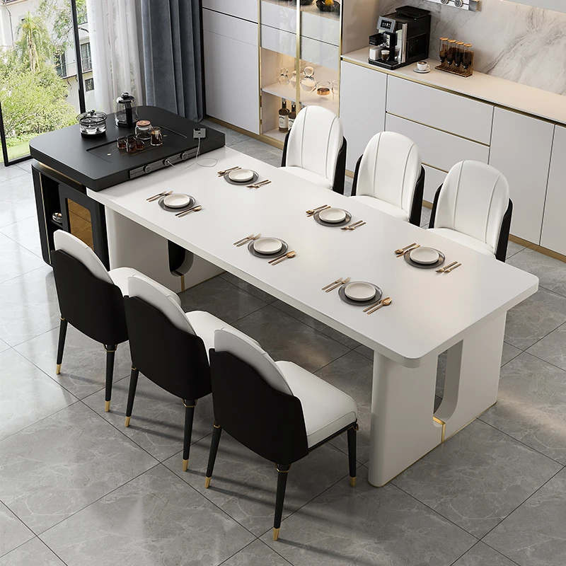 岛台餐桌一体伸缩导台中岛台高级岩板轻奢餐台新款2025多功能倒台