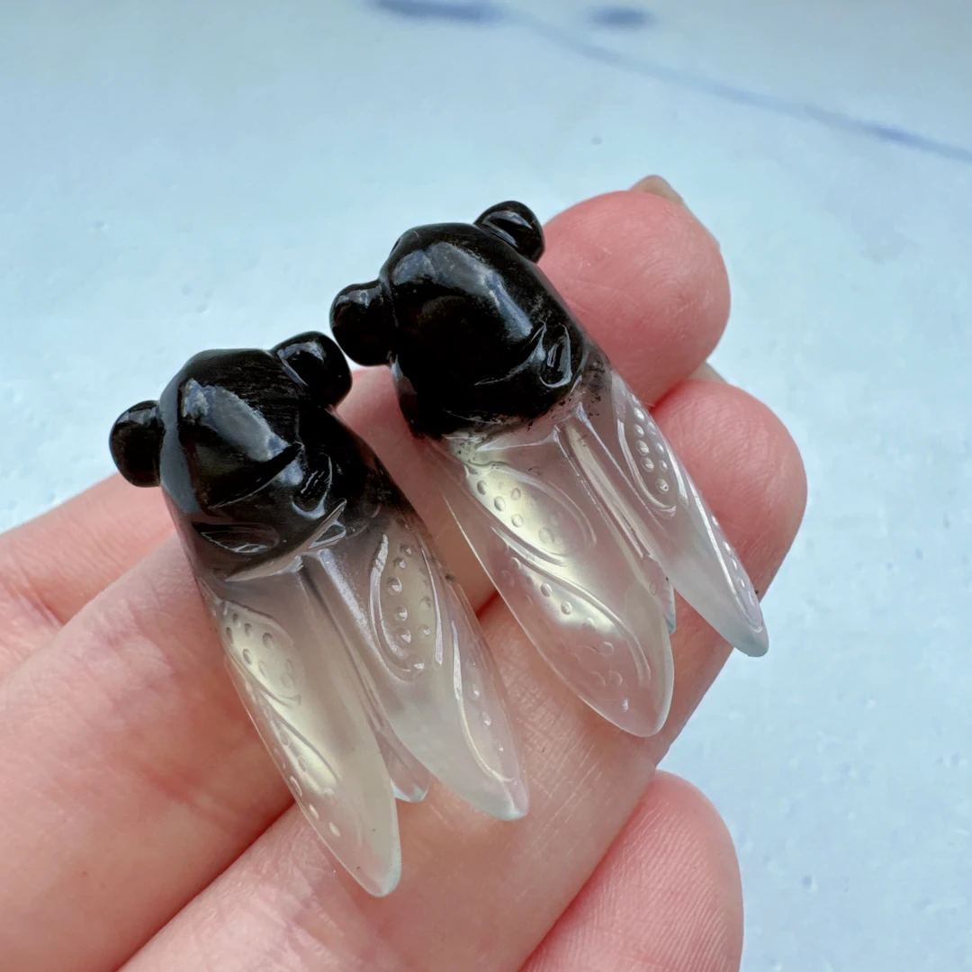 天然岫玉一鸣惊人吊坠蝉挂件一对水墨巧雕玉石蝉情侣挂件旺事业