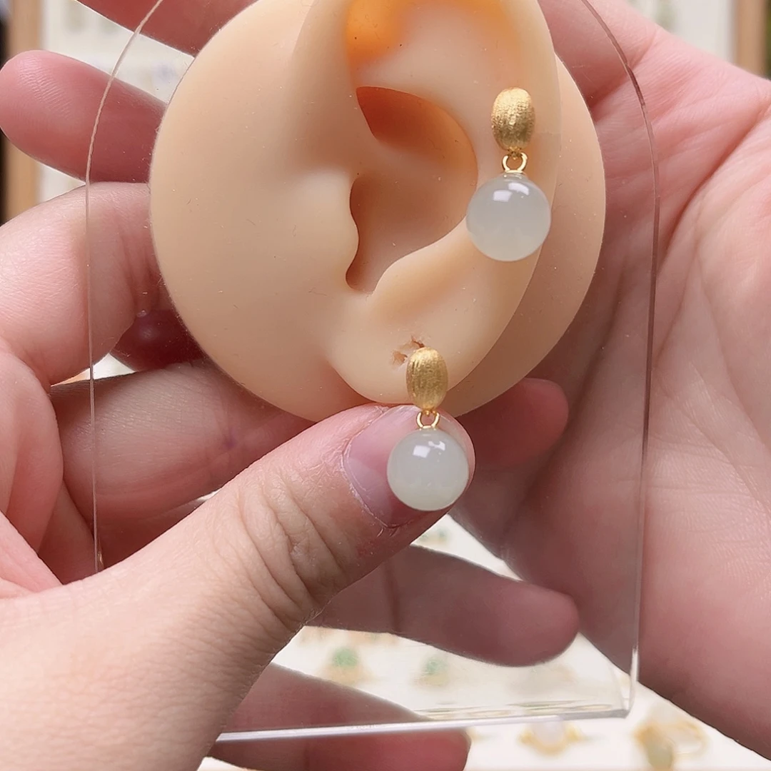 和田玉银S925镶嵌耳饰