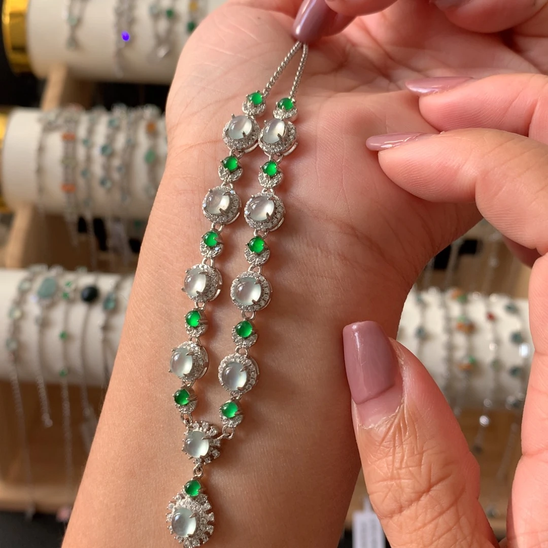 翡翠银S925镶嵌耳饰项链