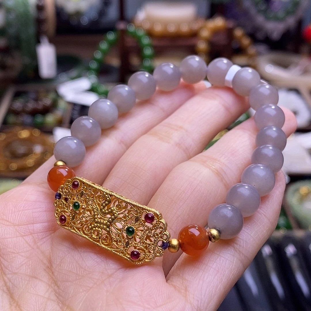 颈饰未镶嵌和田玉早间宠粉价银镶烟紫8m