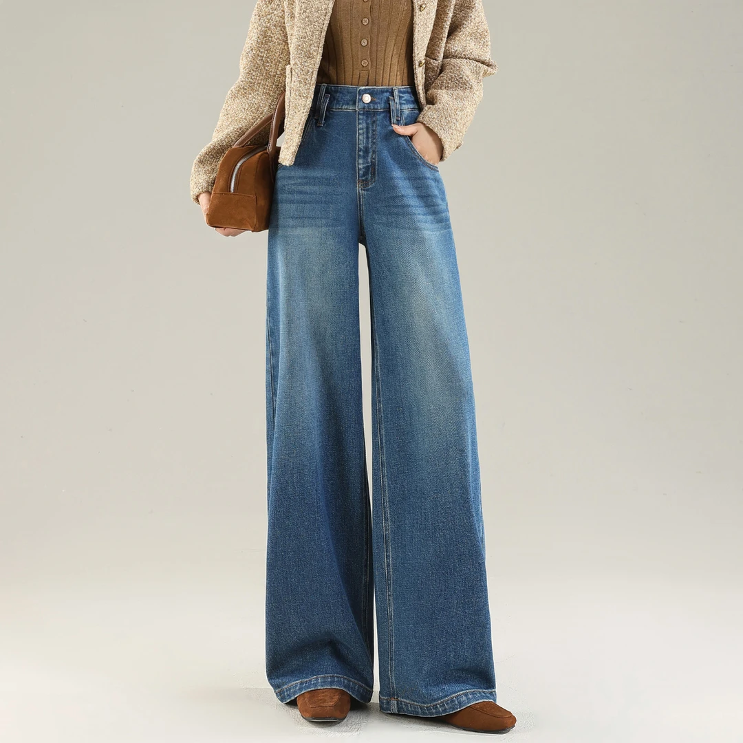 牛仔阔腿裤女2025新款春秋高腰原创酷飒拽姐痞帅风裤子宽松直筒裤