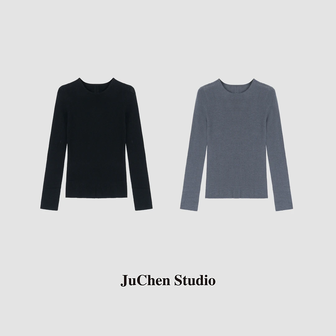 ”高阶织物“桑蚕丝羊毛顺滑柔软纯色修身长袖打底针织衫SS83101-10