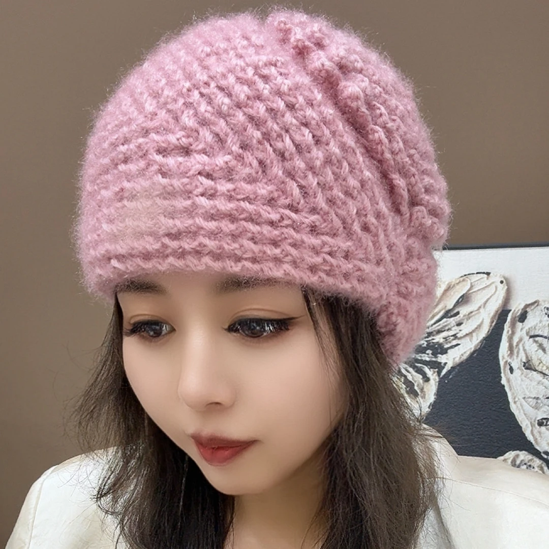 手工编织圆顶包头帽无檐花朵法式秋冬帽子