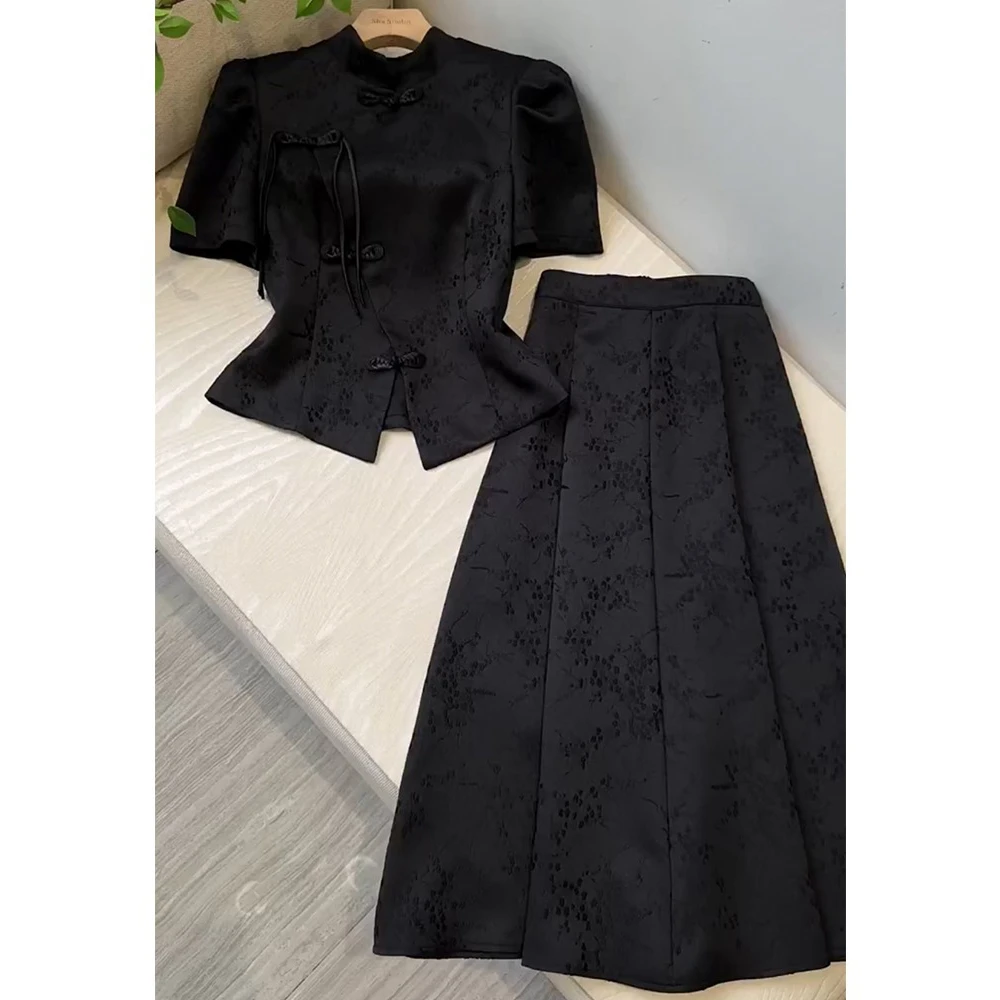 0119连衣裙夏季大码女新中式国风元素复古高级感炸街旗袍两件套装