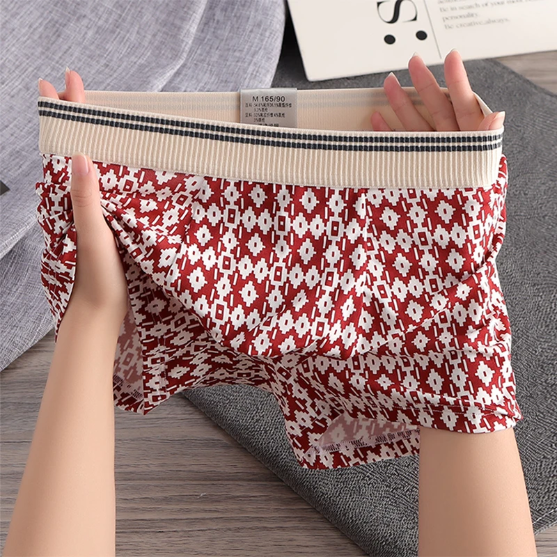 新款个性印花男士内裤运动男生潮流平角裤舒适透气潮男四角短裤头