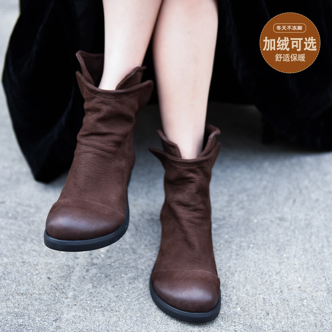 Artmu阿木原创复古手工大头鞋短筒靴新款真皮短靴低跟女靴203-27