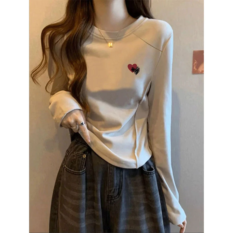 加厚保暖德绒圆领正肩线条长袖t恤女小众鱼骨设计时尚洋气百搭上