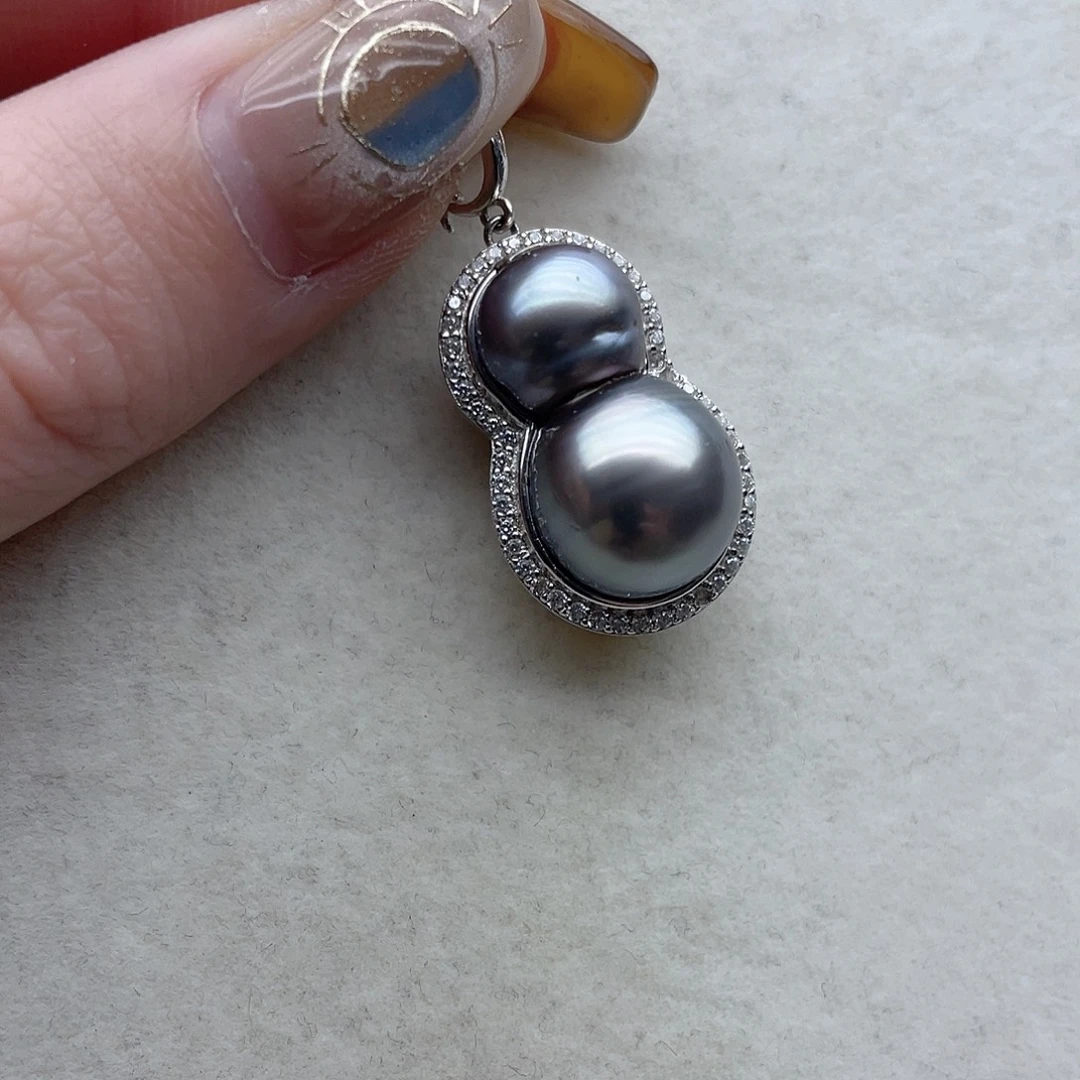 海水珍珠银S925镶嵌吊坠56