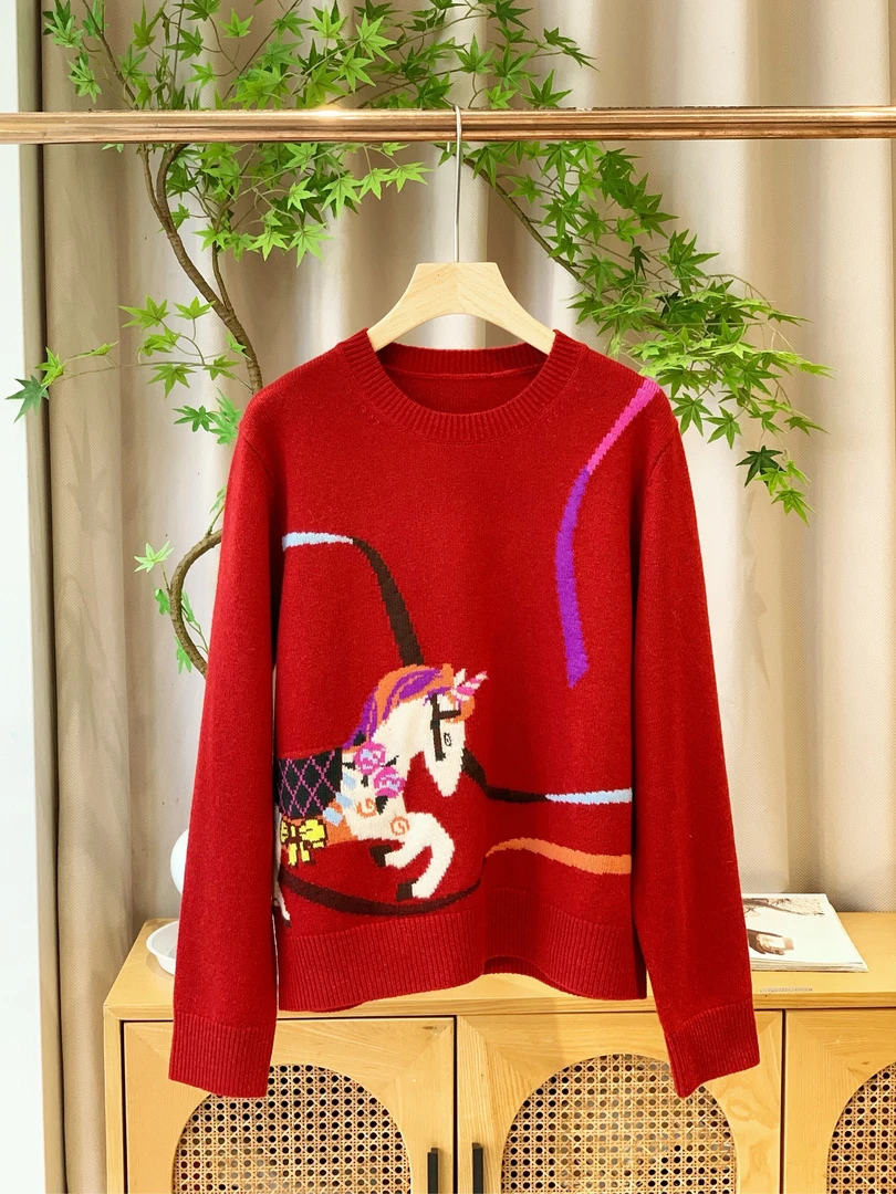 【南后鄂系】2025新款多巴胺彩马嵌花七针开衫-5132衣长56