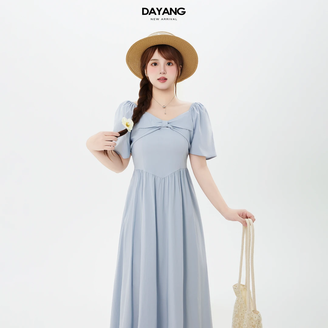 120斤的大杨 蓝色连衣裙女夏胖mm小个子掐腰显瘦遮肚中长裙5127