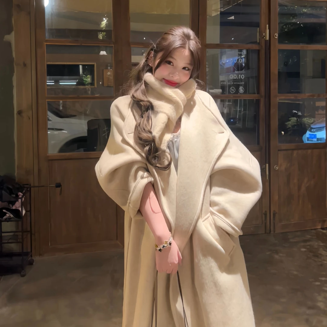 【人生大衣】【插肩袖大翻领版型巨显瘦】秋冬超长款羊毛大衣高奢面料