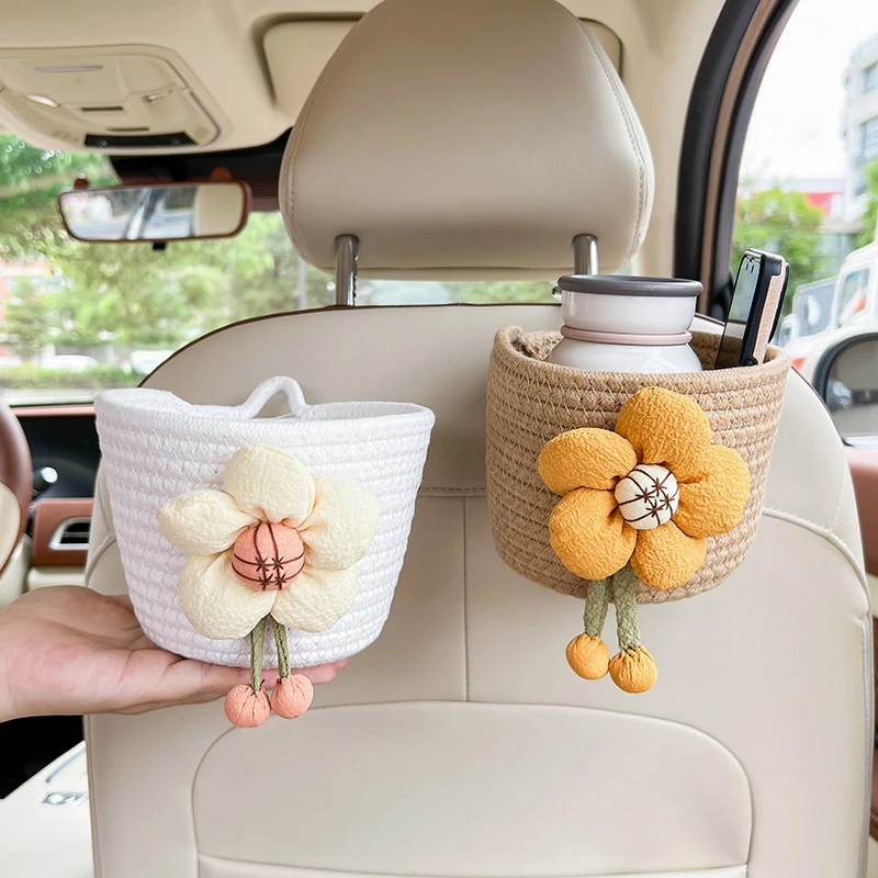 汽车座椅后背化妆品眼镜手机出风口收纳盒卡通垃圾桶多功能收纳筐