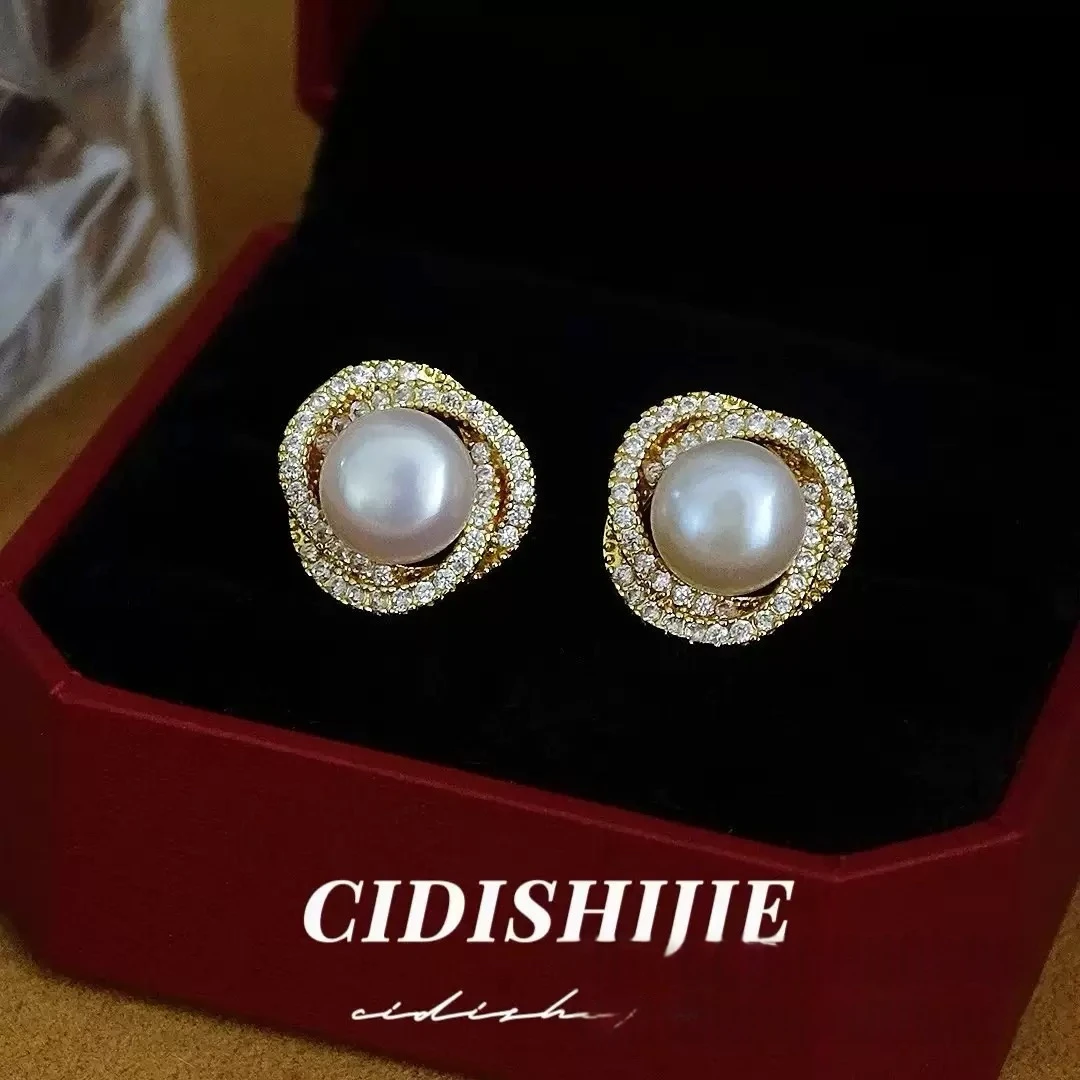 0175天然淡水珍珠耳饰女 新品金色轻奢高级耳钉