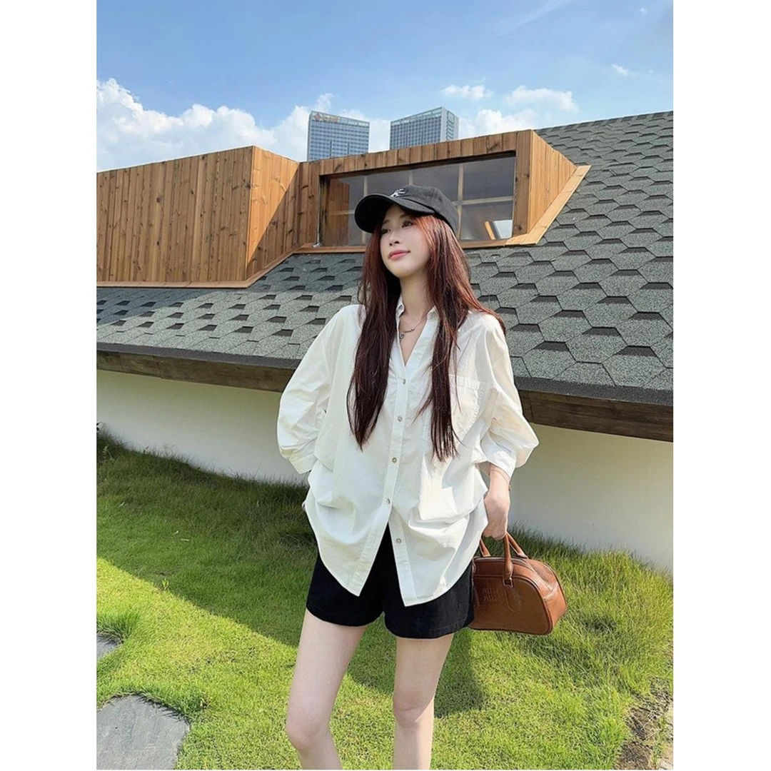 法式白色衬衫女早秋季2025新款韩系宽松休闲翻领衬衣长袖气质上衣