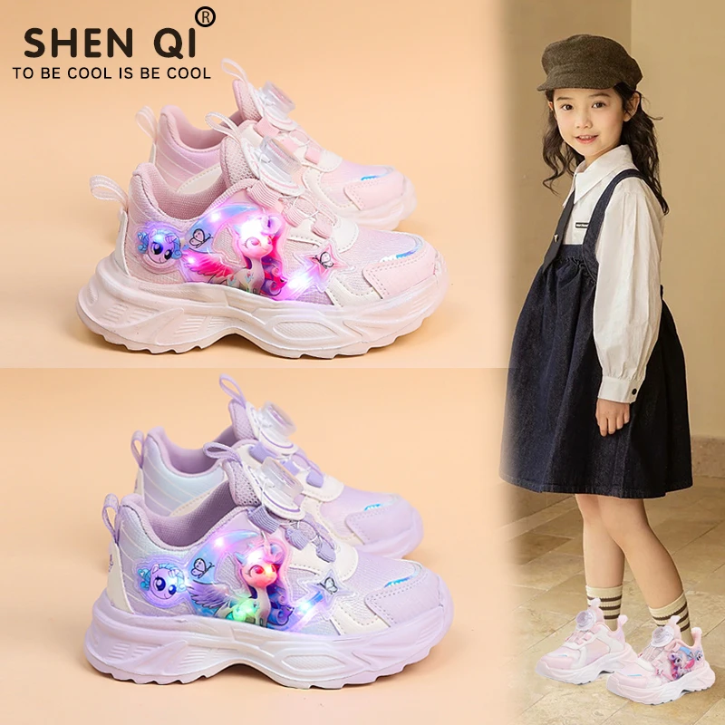 儿童运动鞋春季新款亮灯小马宝莉少女心爆款休闲运动百搭公主鞋子