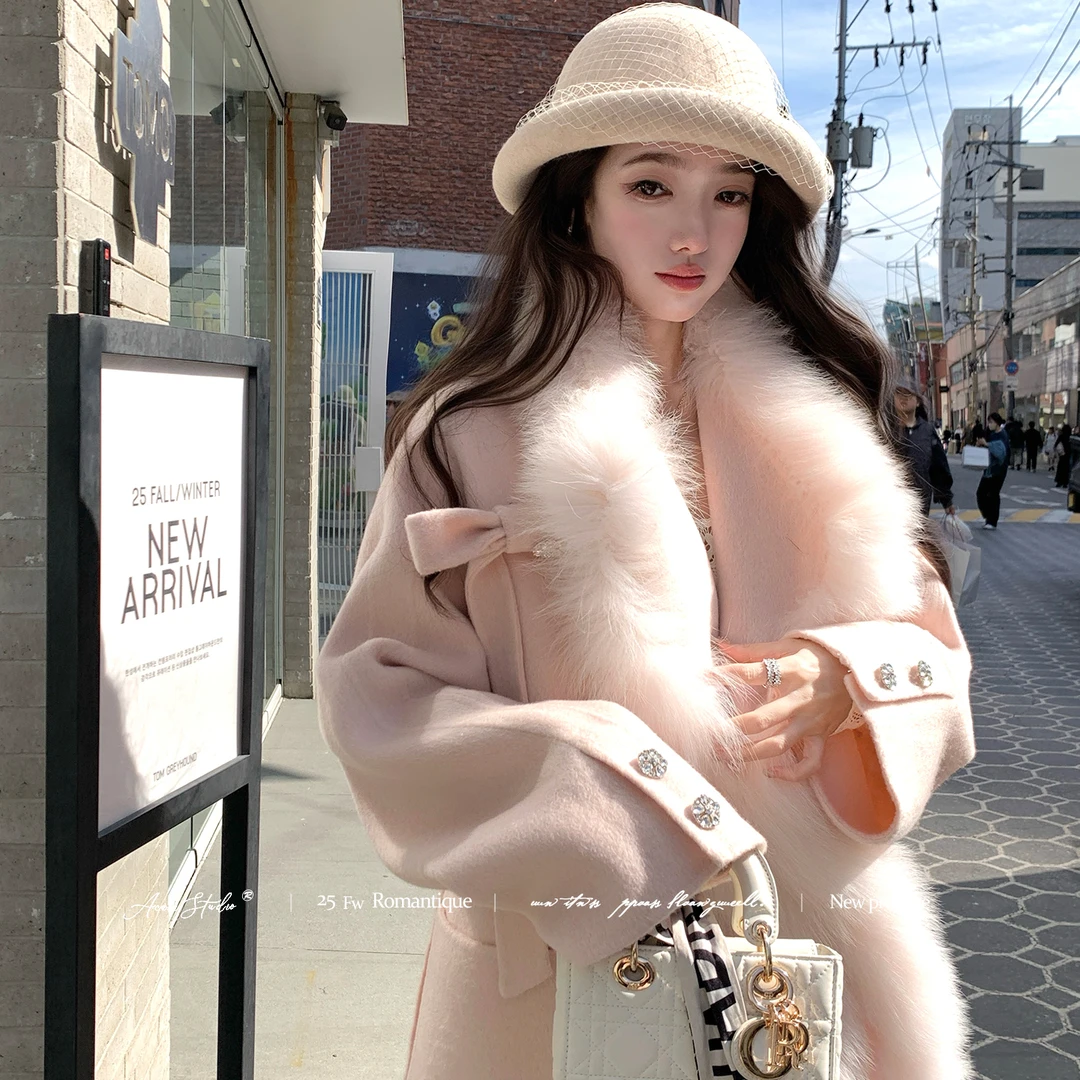 Acaine阿彩呢 芬兰雪境 气质网红时尚百搭羊毛双面呢狐狸大衣