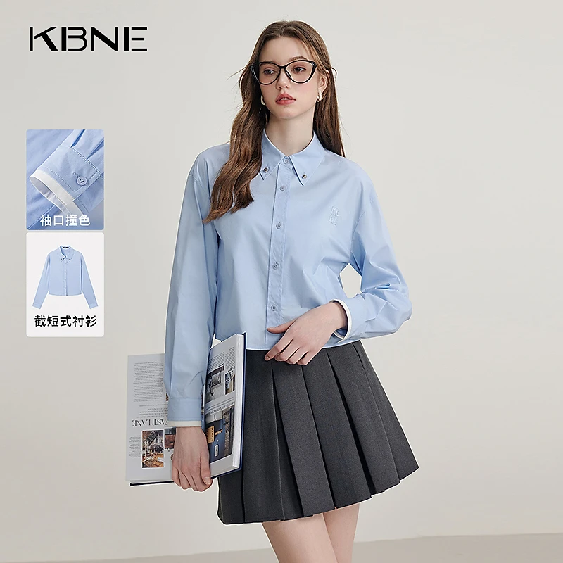 KBNE衬衫女新款2025爆款春款时髦洋气通勤百搭学院风蓝色衬衫女