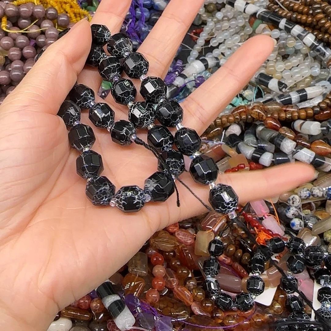 玛瑙/玉髓合金珠宝半成品黑玛瑙12mm一条切面